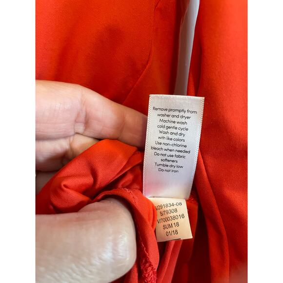 Athleta Sunlover UPF Tulip Back Top long sleeve orange logo solid stretchy Small - Picture 9 of 9
